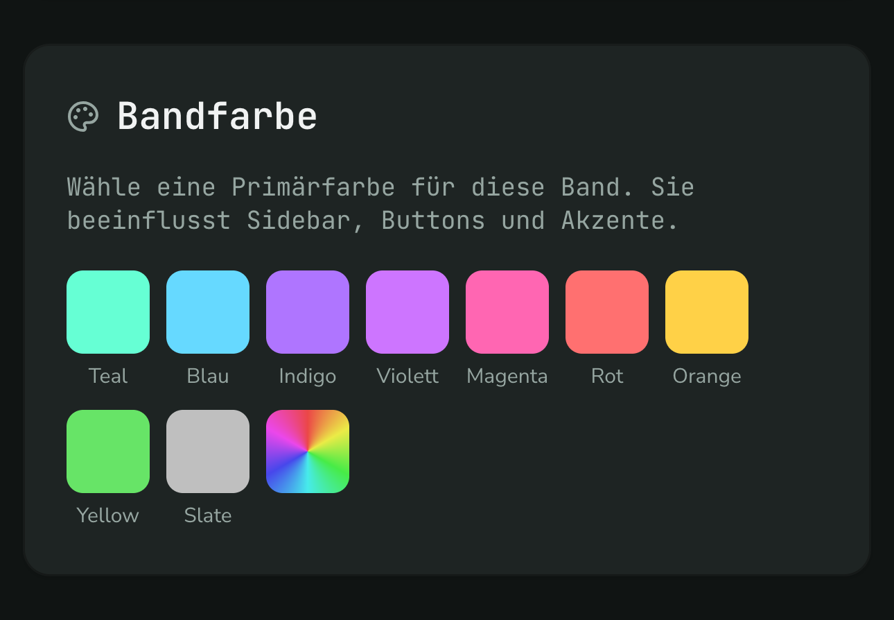 Die neun Bandfarben