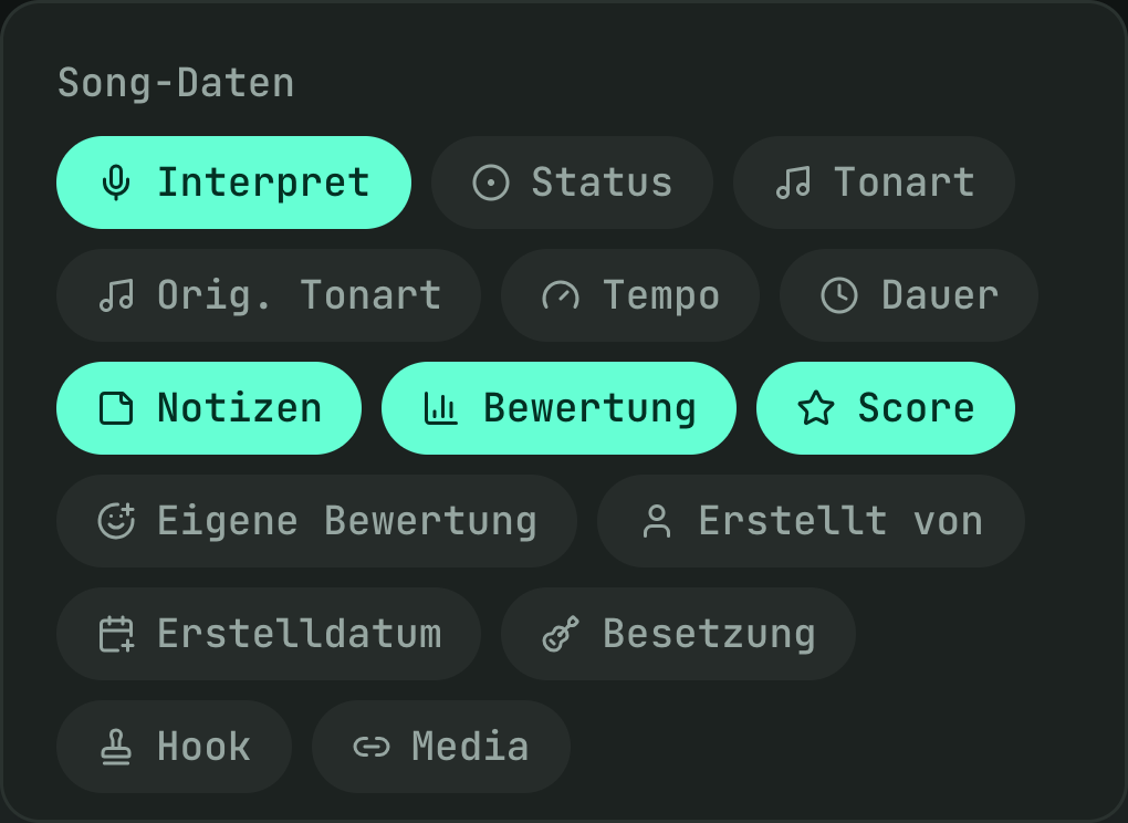 Die Spaltenwahl, inklusive der Label-Kategorien
