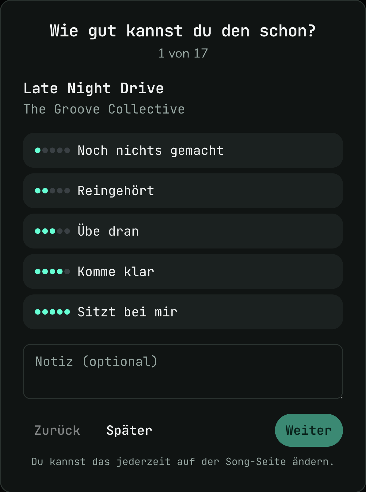 Die fünf Stufen — beim ersten Öffnen fragt gig.ly sie ab