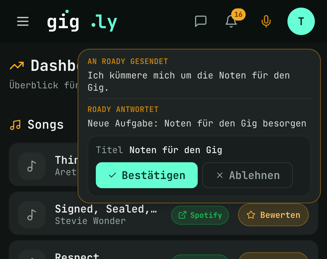Der Vorschlag als Karte: bestätigen oder ablehnen.