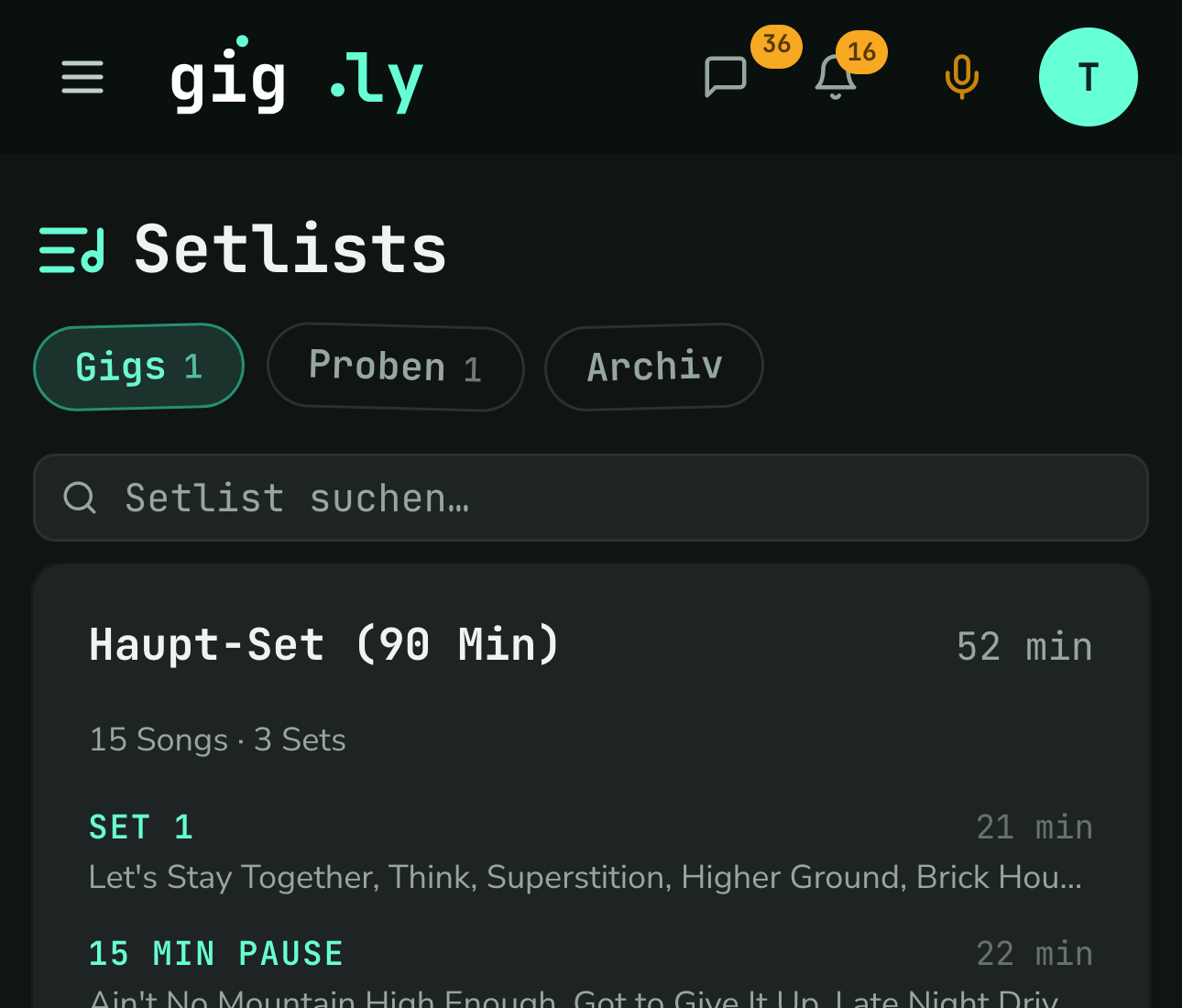 Sets, Pausen und die gerechnete Spielzeit.