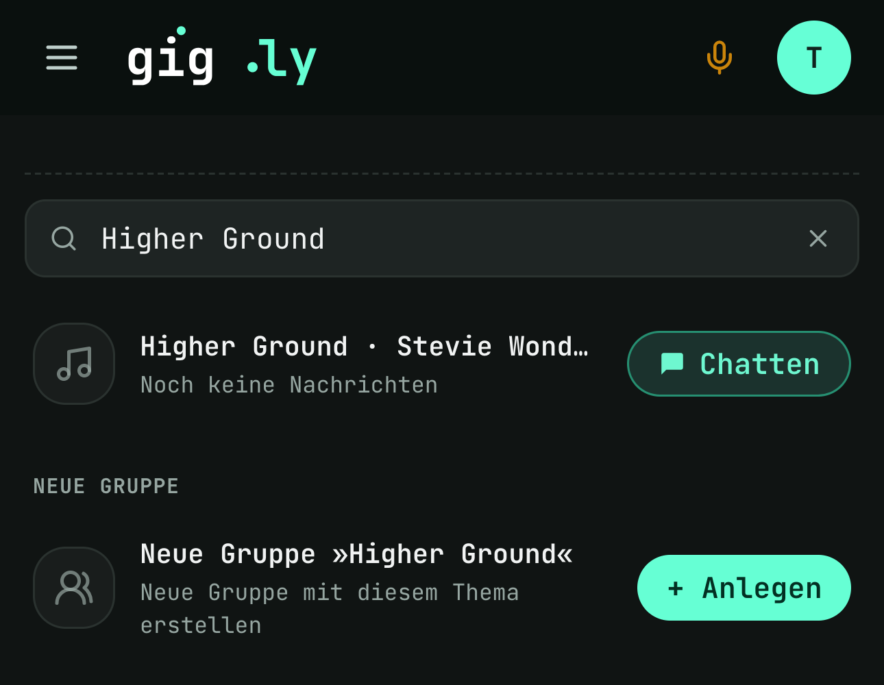 „Higher Ground" ins Suchfeld — der Song erscheint, auch wenn dort noch nie jemand geschrieben hat.