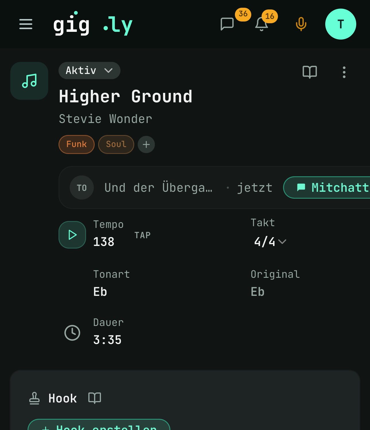 Ein Tipp auf den Titel — und du stehst in den Stammdaten des Songs.