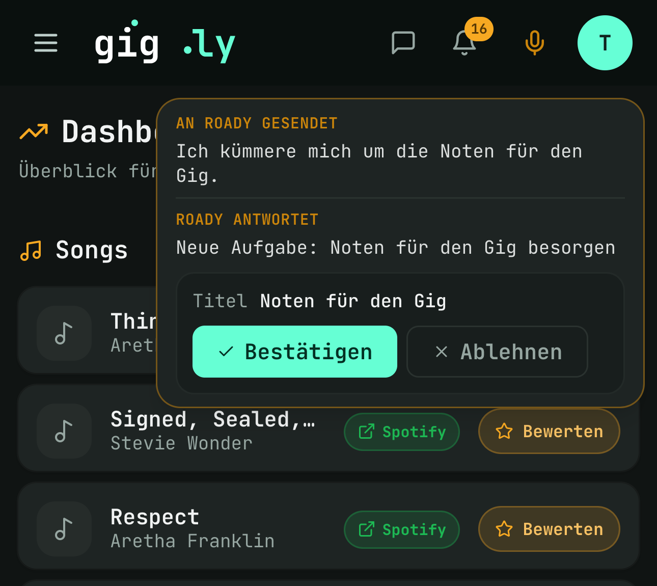 Gesagt, verstanden, vorgeschlagen: die Karte erscheint direkt unter dem Header.